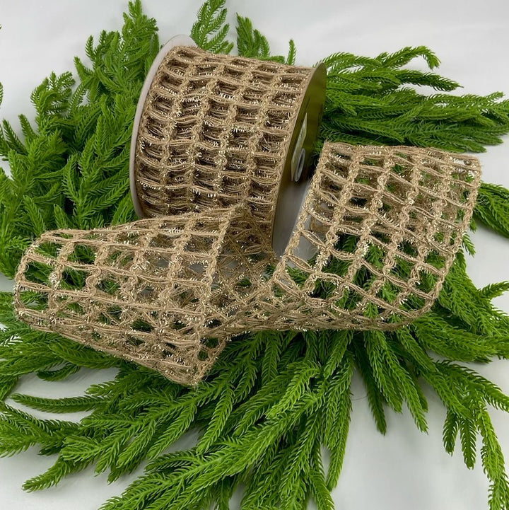 Champagne shimmer wool mesh wired ribbon 4” - Greenery MarketRibbons & Trim282928