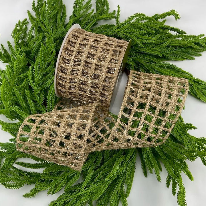 Champagne shimmer wool mesh wired ribbon 4” - Greenery MarketRibbons & Trim282928