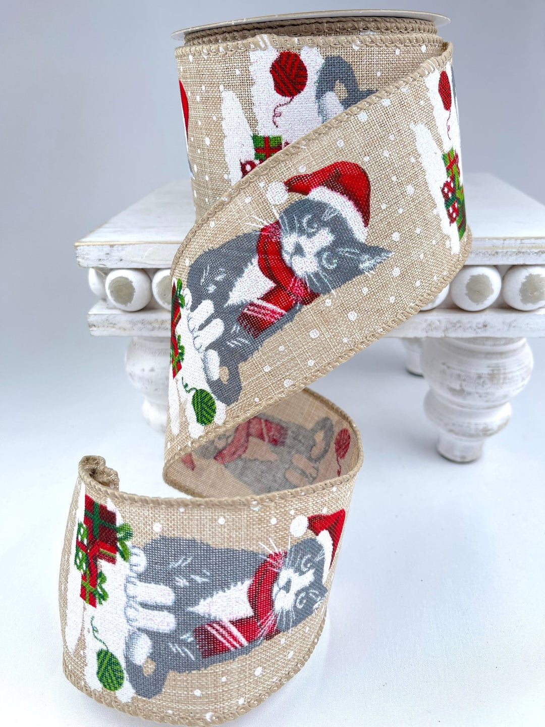 Christmas, gray cat wired ribbon 2.5” - Greenery MarketRibbons & Trim179590