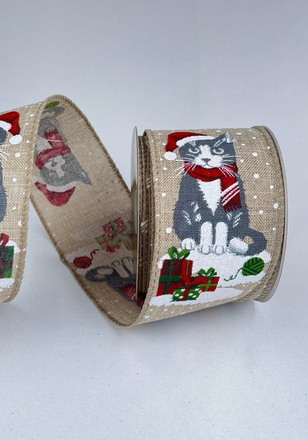 Christmas, gray cat wired ribbon 2.5” - Greenery MarketRibbons & Trim179590