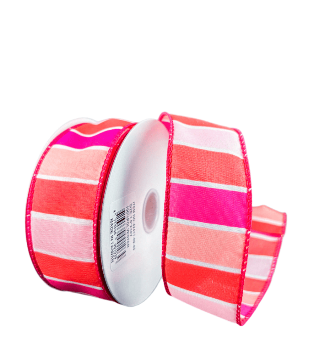 Coral, melon, and hot pink stripe wired ribbon - Greenery Marketwired ribbon42417 - 09 - 43