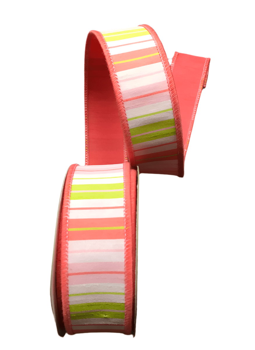Coral Multicolored Striped Dupion Ribbon - Greenery Market249714