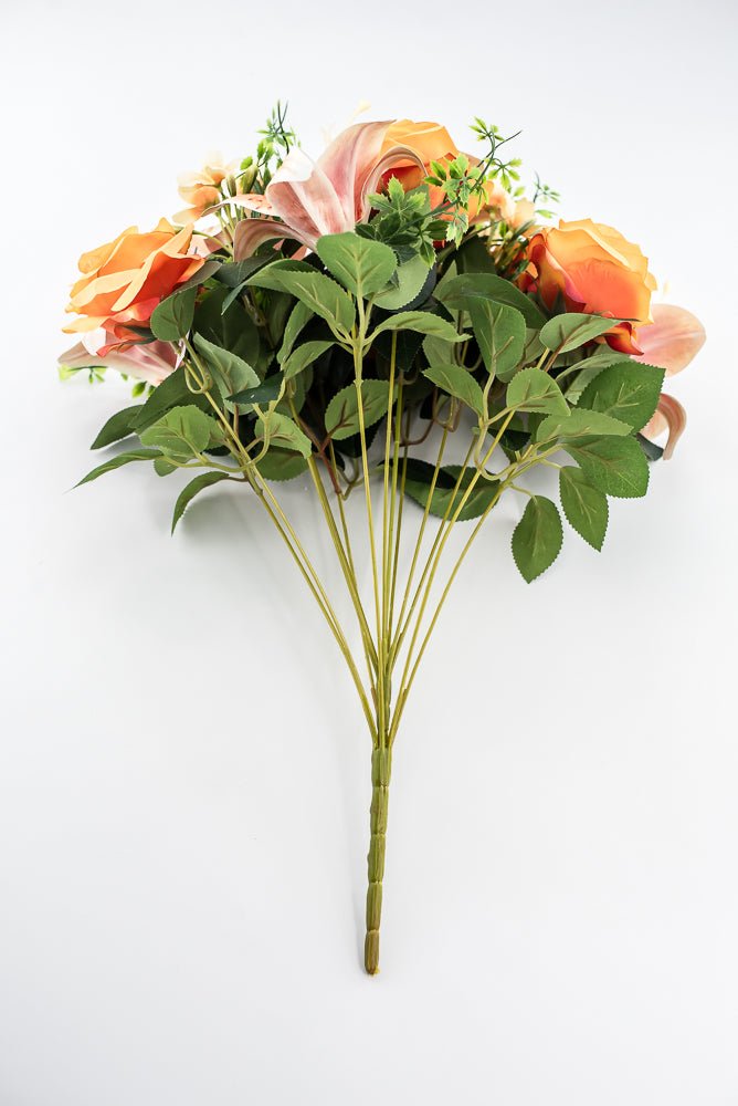 Coral Tiger Lily And Rose Flower Bush - Greenery MarketArtificial Flora85020 - OR