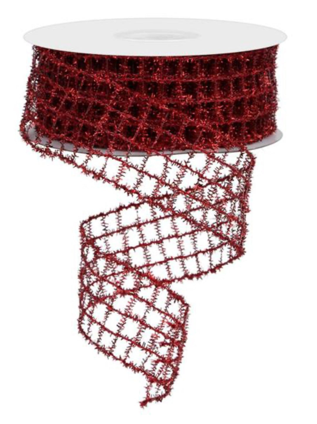 Cranberry tinsel mesh wired ribbon, 1.5" - Greenery Marketwired ribbonRM997524