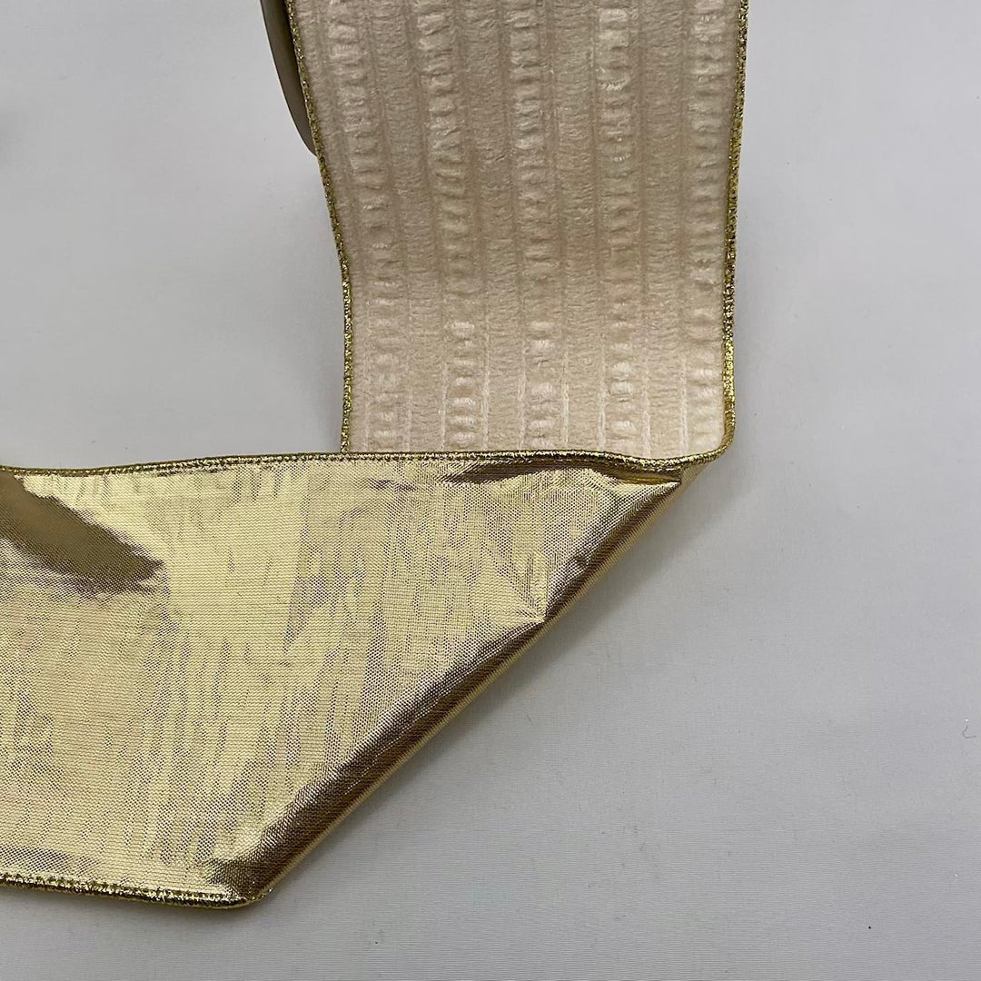 Cream crinkle velvet with gold back 4” wired ribbon - Greenery MarketMTX69779