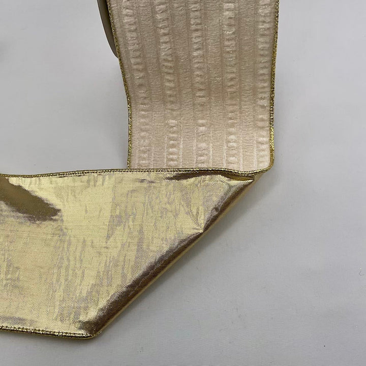 Cream crinkle velvet with gold back 4” wired ribbon - Greenery MarketMTX69779