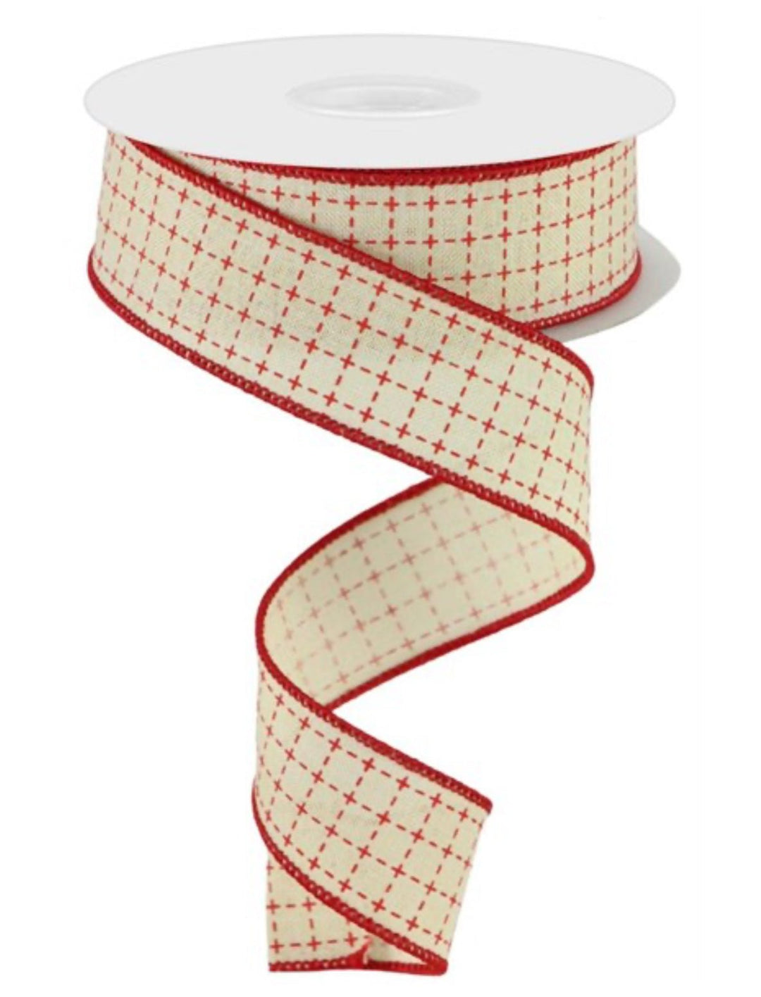 Cream with red raised stitch wired ribbon 1.5" - Greenery MarketWired ribbonRG01677C2