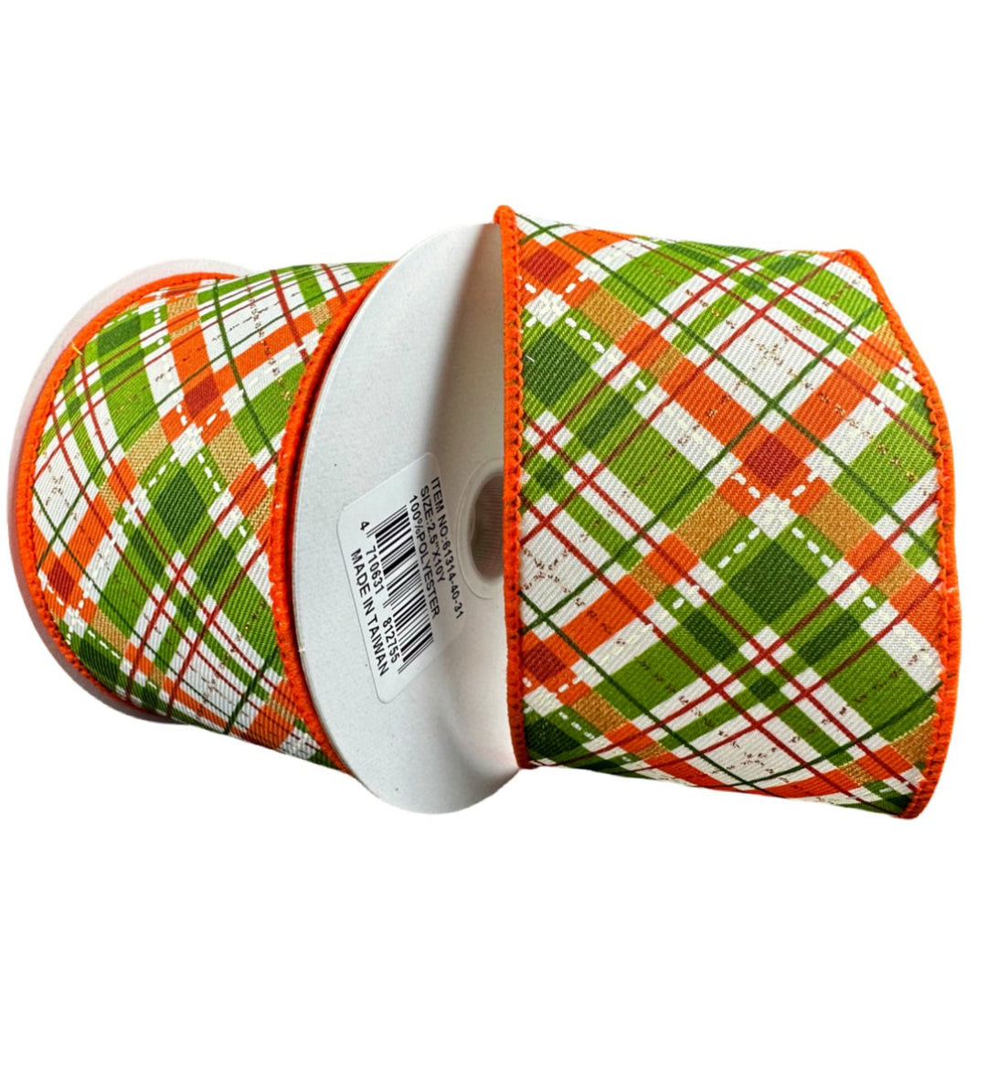 Dark orange and moss plaid wired ribbon, 2.5" - Greenery MarketWired ribbon61314 - 40 - 31