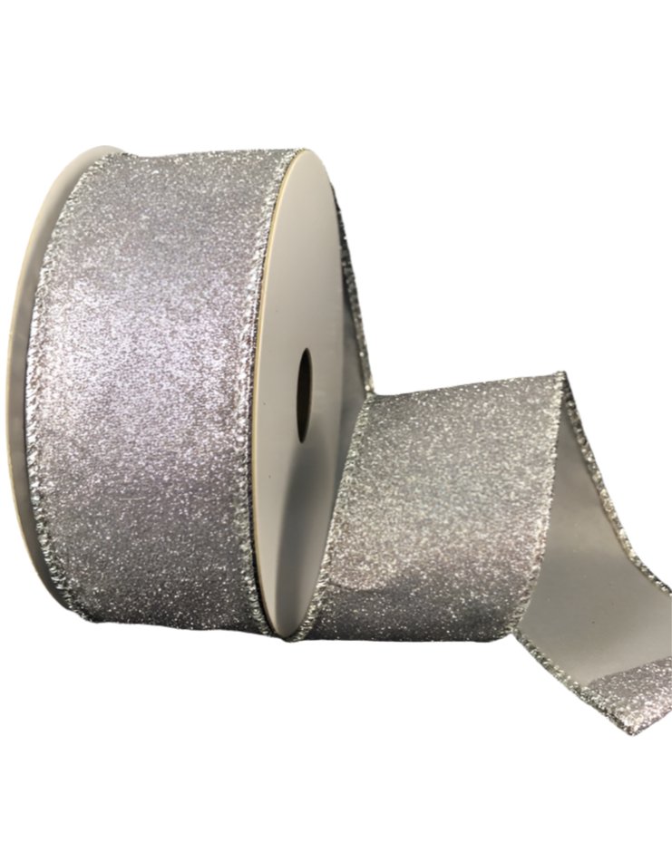 Dark Silver flat glitter wired ribbon , 1.5" - Greenery MarketWired ribbonX820609 - 51