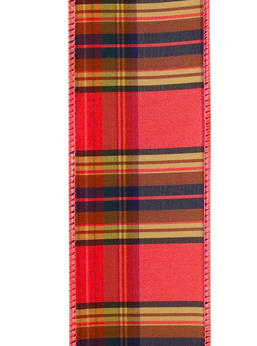 Dupioni Coral Plaid Wired Ribbon 2.5” Coral - Greenery Market93093W - 907 - 40F