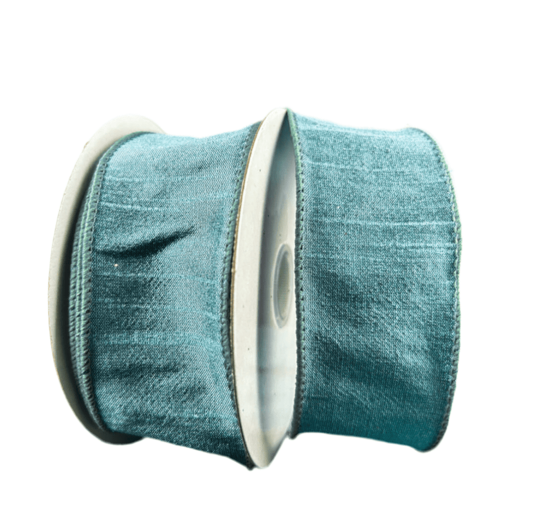 Dusty light blue solid wired faux dupioni 1.5” - Greenery MarketWired ribbon72434 - 09 - 05