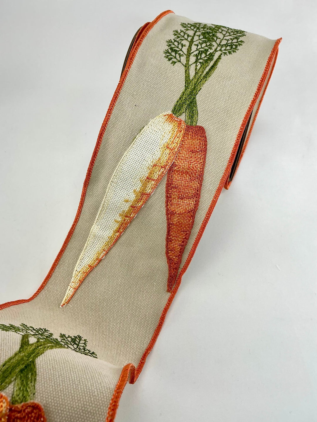Embroidered Carrot wired ribbon 4” - Greenery MarketWired ribbonRW4100 - BE/MX