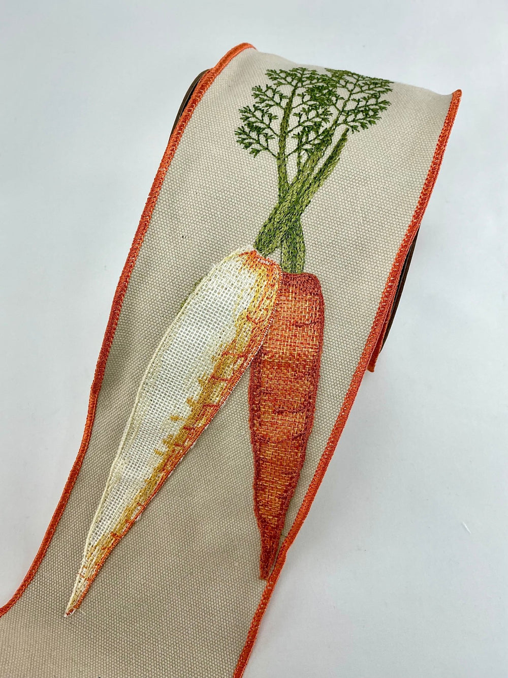 Embroidered Carrot wired ribbon 4” - Greenery MarketWired ribbonRW4100 - BE/MX