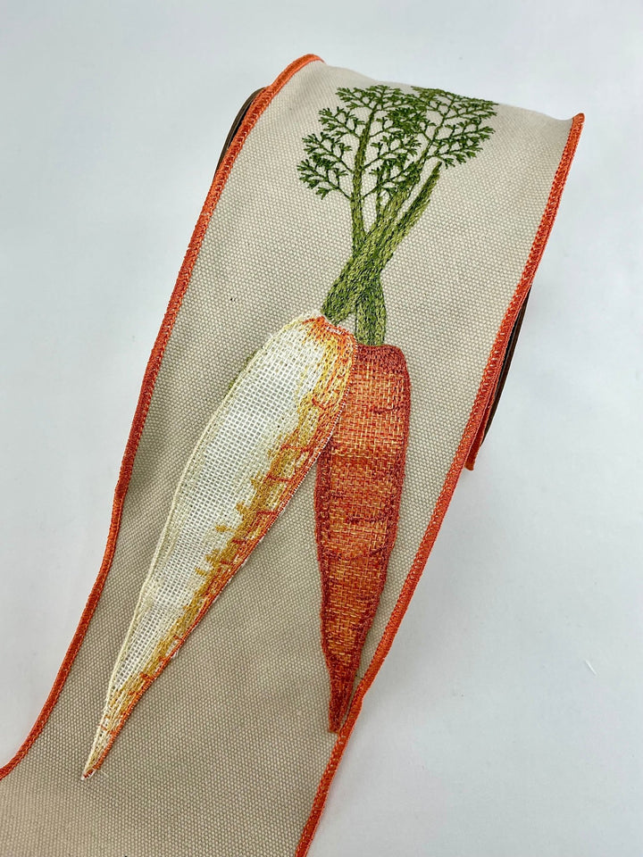 Embroidered Carrot wired ribbon 4” - Greenery MarketWired ribbonRW4100 - BE/MX