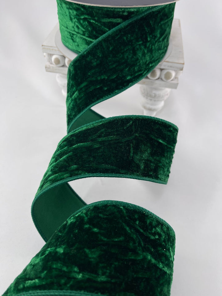 Emerald green crushed velvet 2.5” farrisilk wired ribbon - Greenery MarketRibbons & TrimRK290 - 55