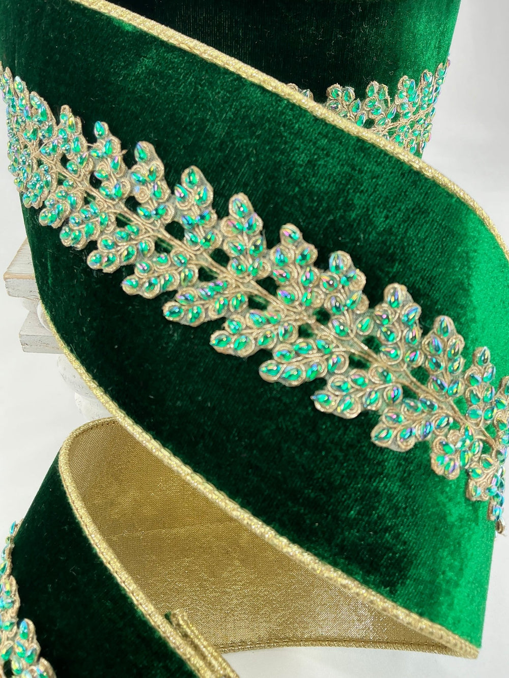 Emerald green enchanted vines crystal 4” farrisilk wired ribbon - Greenery MarketRibbons & TrimRK744 - 55
