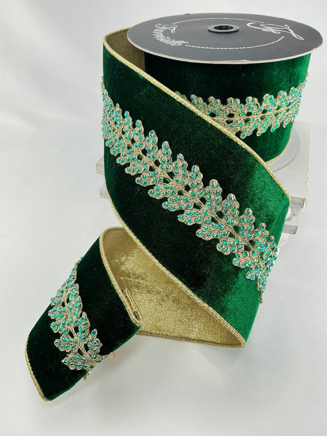 Emerald green enchanted vines crystal 4” farrisilk wired ribbon - Greenery MarketRibbons & TrimRK744 - 55