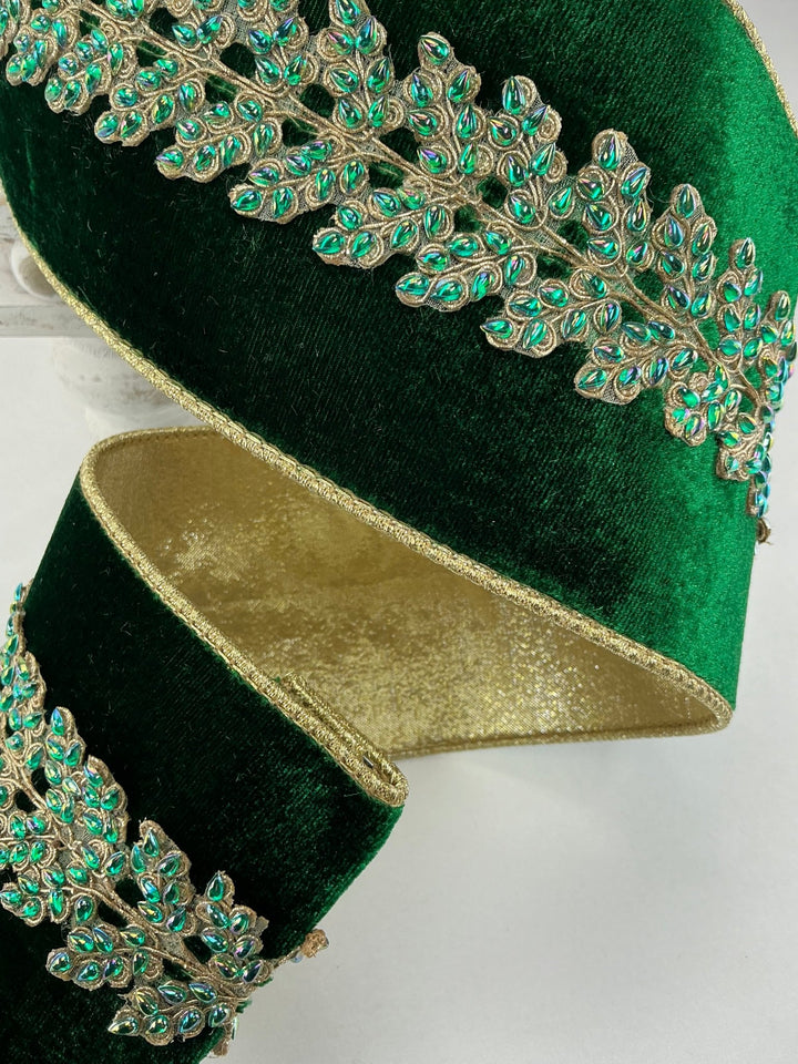 Emerald green enchanted vines crystal 4” farrisilk wired ribbon - Greenery MarketRibbons & TrimRK744 - 55