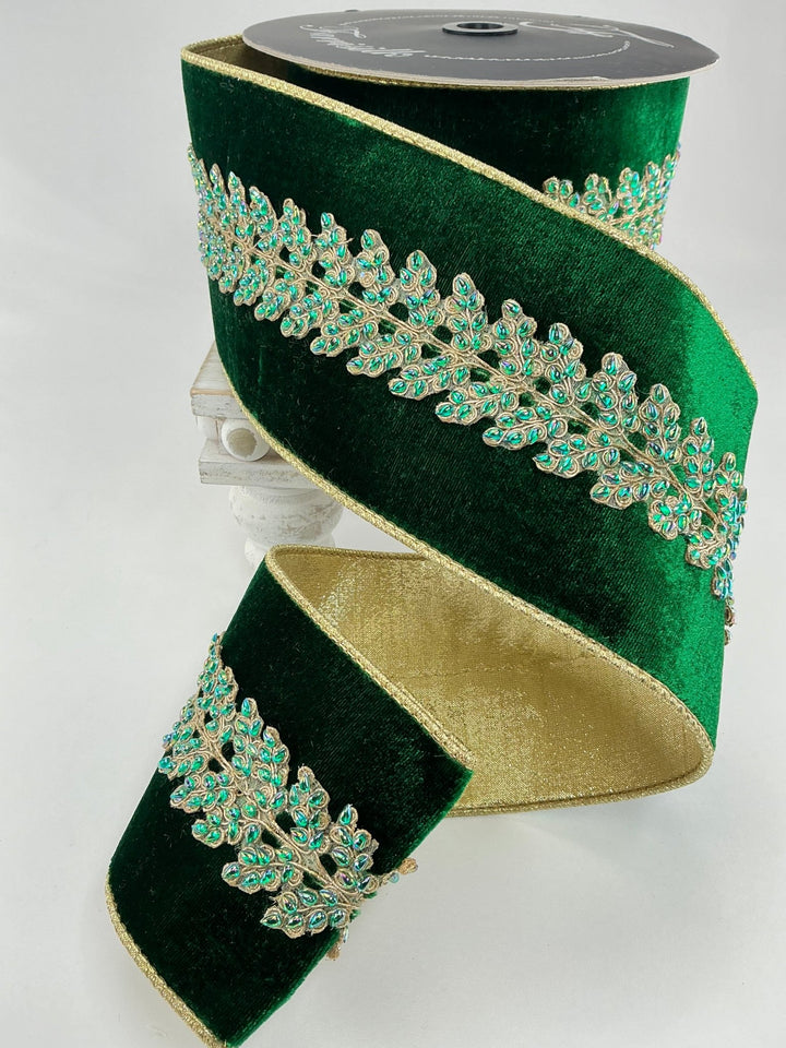 Emerald green enchanted vines crystal 4” farrisilk wired ribbon - Greenery MarketRibbons & TrimRK744 - 55