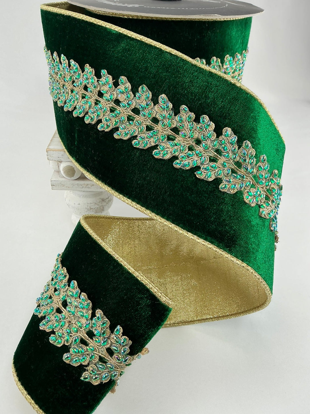 Emerald green enchanted vines crystal 4” farrisilk wired ribbon - Greenery MarketRibbons & TrimRK744 - 55