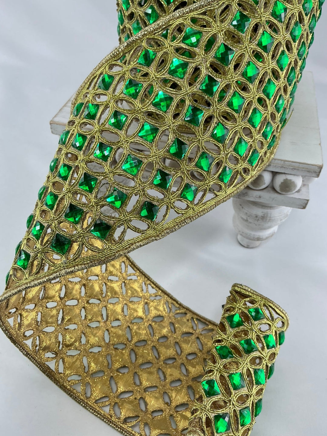 Emerald green, Farrisilk diamond lace tree ribbon - 4” - Greenery Marketwired ribbonRG240 - 56