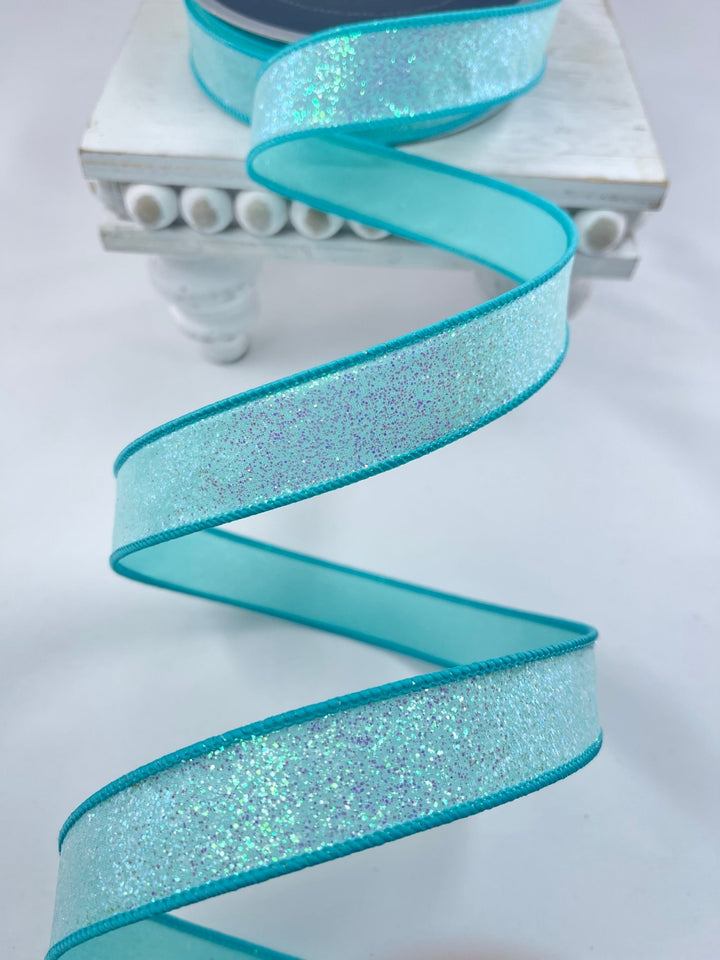 Farrisilk, aqua blue sugar frost 1” wired ribbon - Greenery MarketRibbons & TrimRS127 - 16