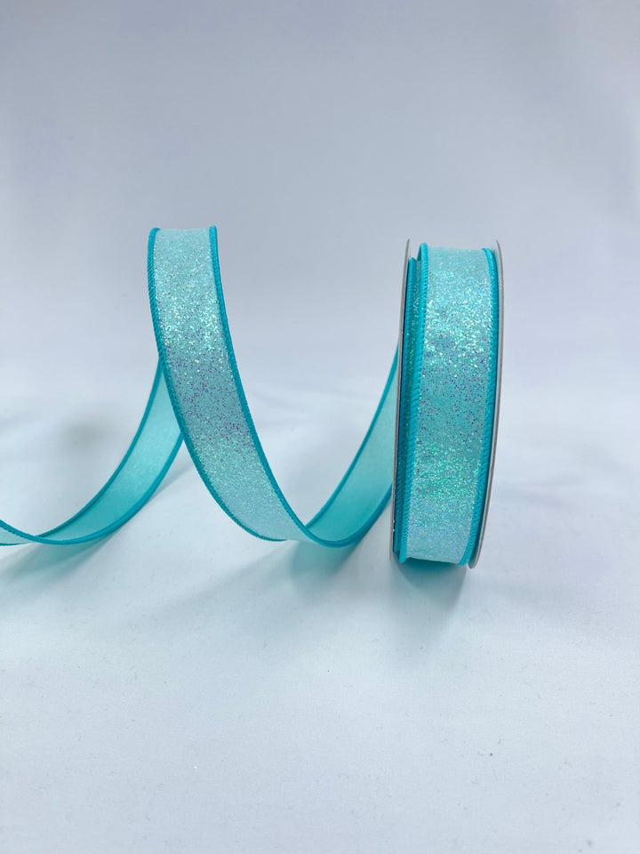 Farrisilk, aqua blue sugar frost 1” wired ribbon - Greenery MarketRibbons & TrimRS127 - 16