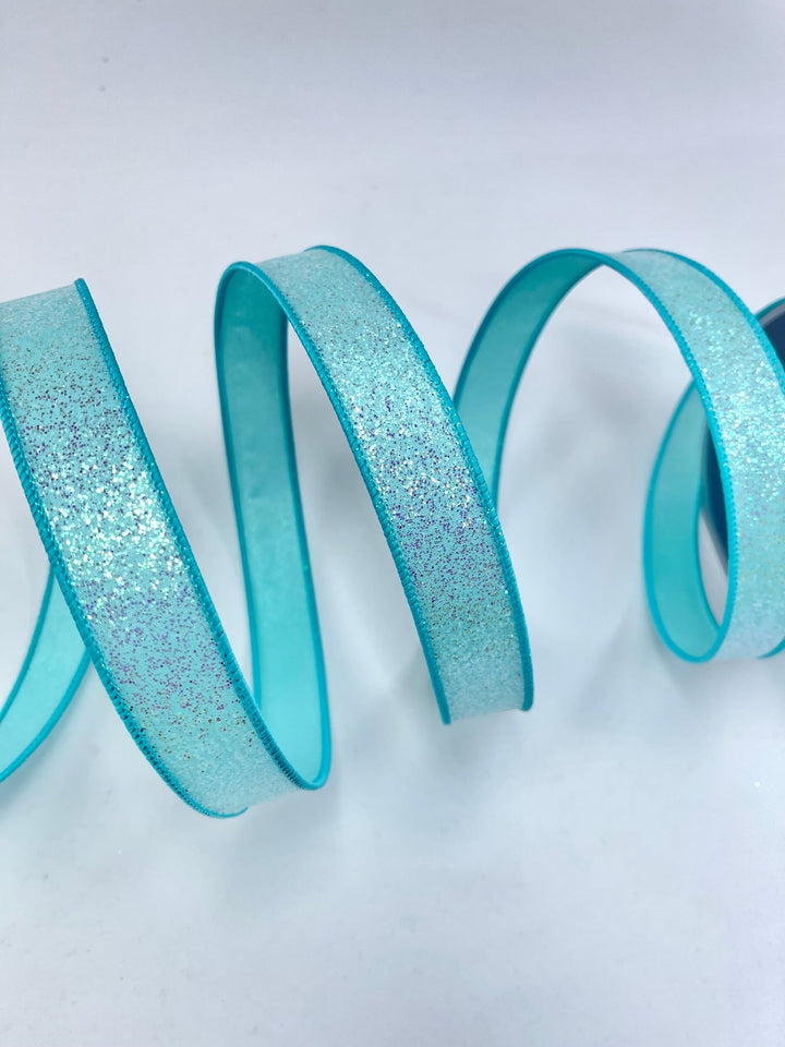 Farrisilk, aqua blue sugar frost 1” wired ribbon - Greenery MarketRibbons & TrimRS127 - 16