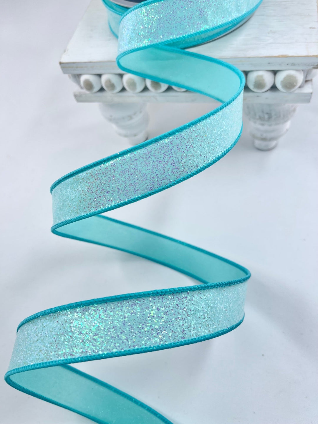 Farrisilk, aqua blue sugar frost 1” wired ribbon - Greenery MarketRibbons & TrimRS127 - 16