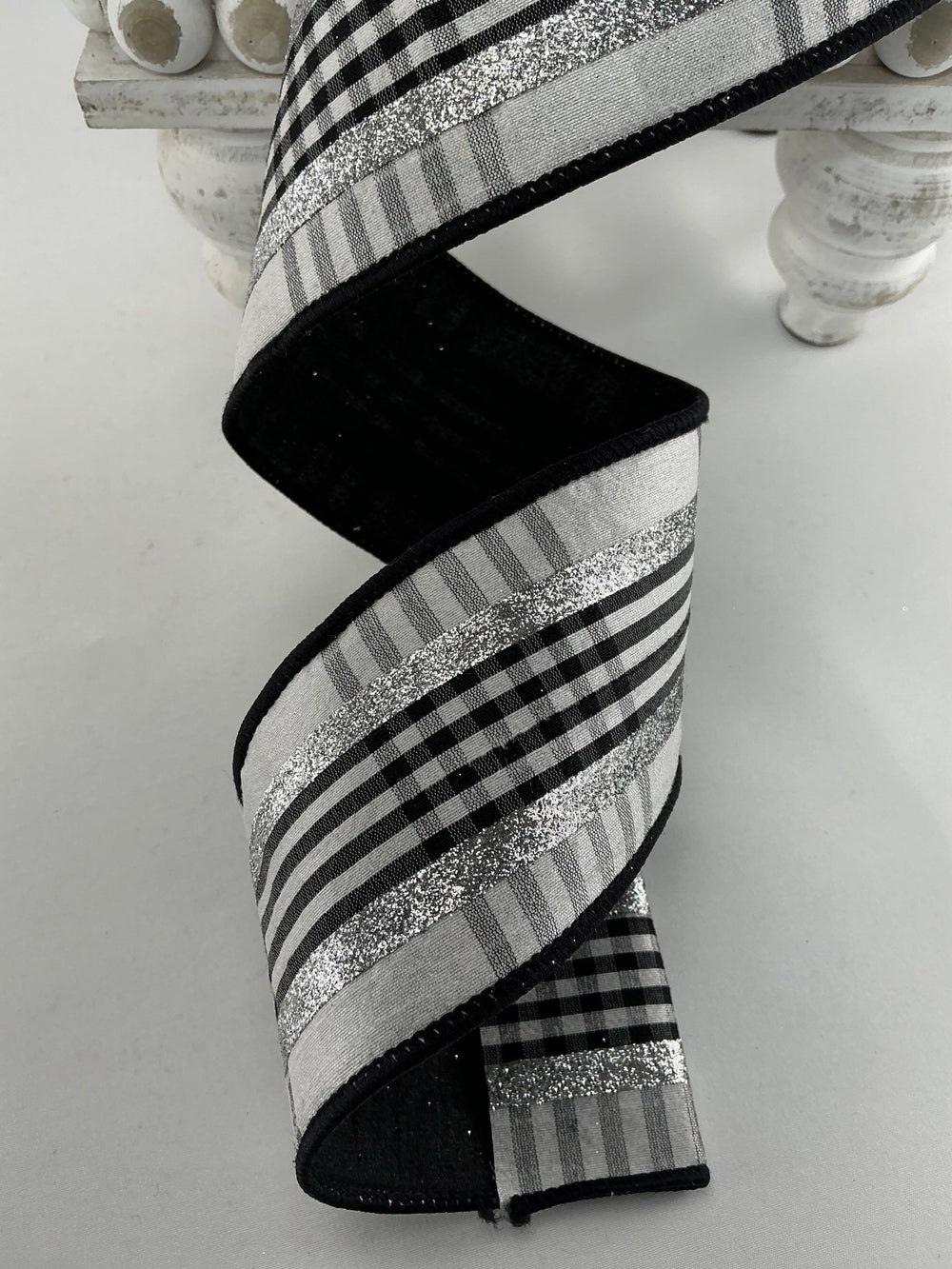 Farrisilk Black and White glitzy plaid 2.5” wired ribbon - Greenery MarketRibbons & TrimRG633 - 53