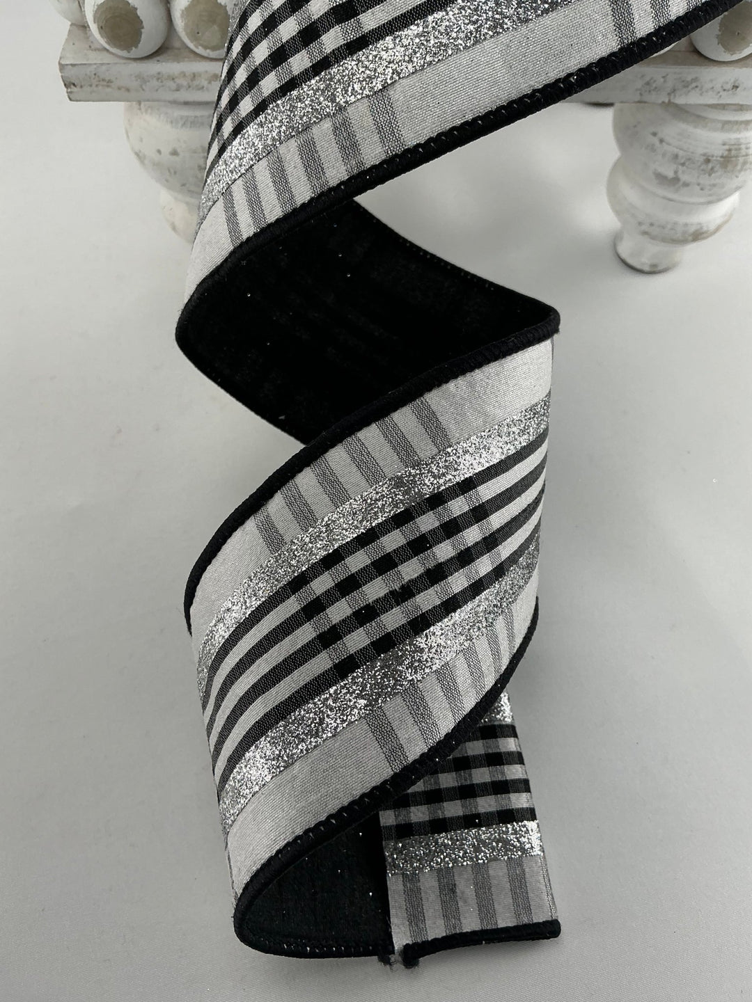 Farrisilk Black and White glitzy plaid 2.5” wired ribbon - Greenery MarketRibbons & TrimRG633 - 53