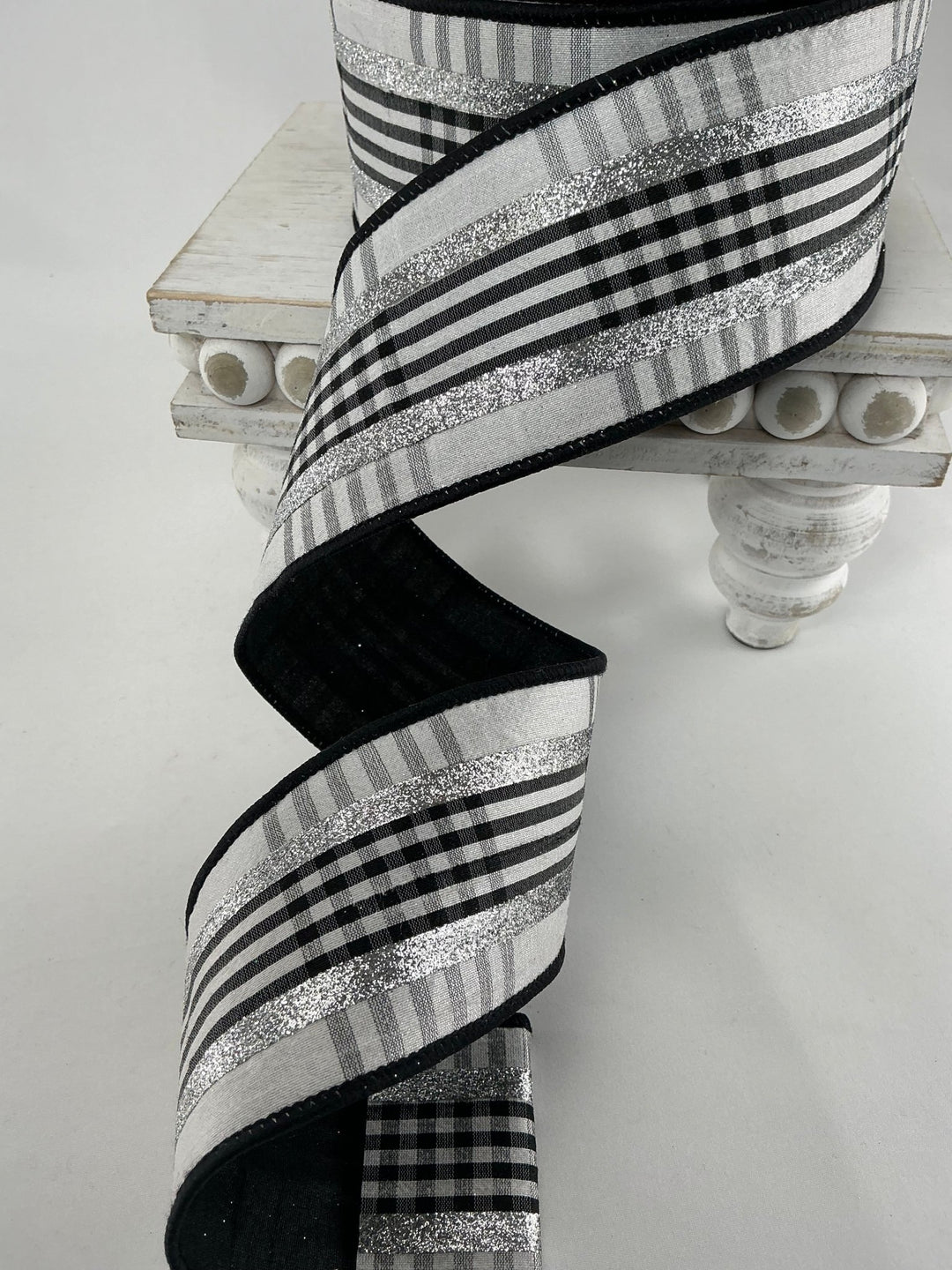 Farrisilk Black and White glitzy plaid 2.5” wired ribbon - Greenery MarketRibbons & TrimRG633 - 53