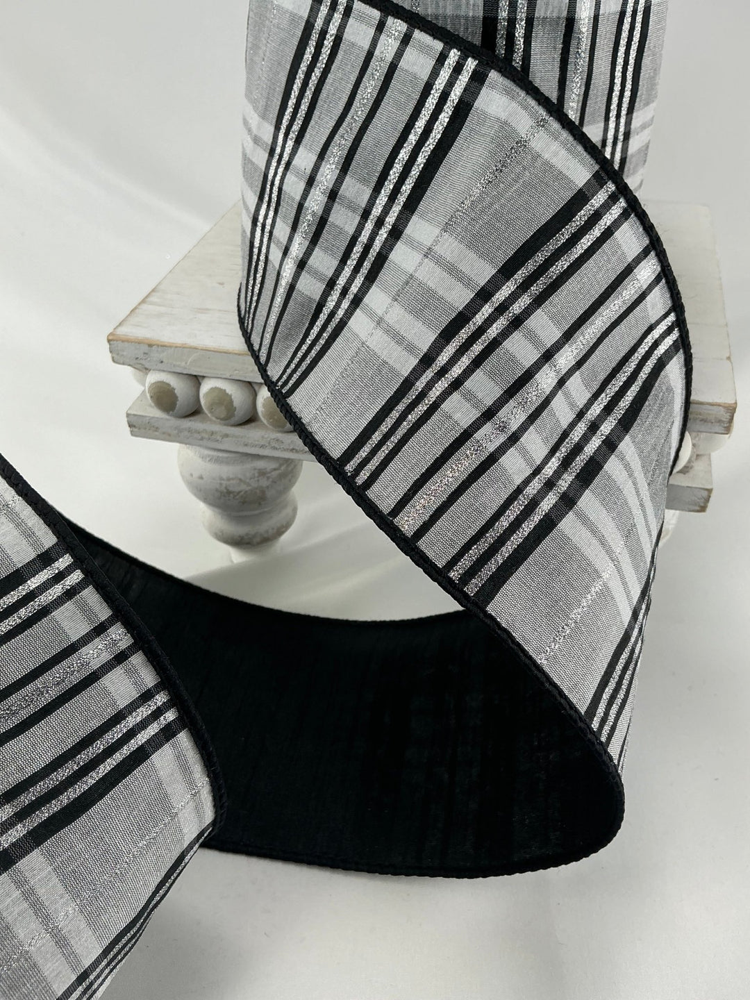 Farrisilk Black and White preppy plaid 4” wired ribbon - Greenery MarketRibbons & TrimRk633 - 92