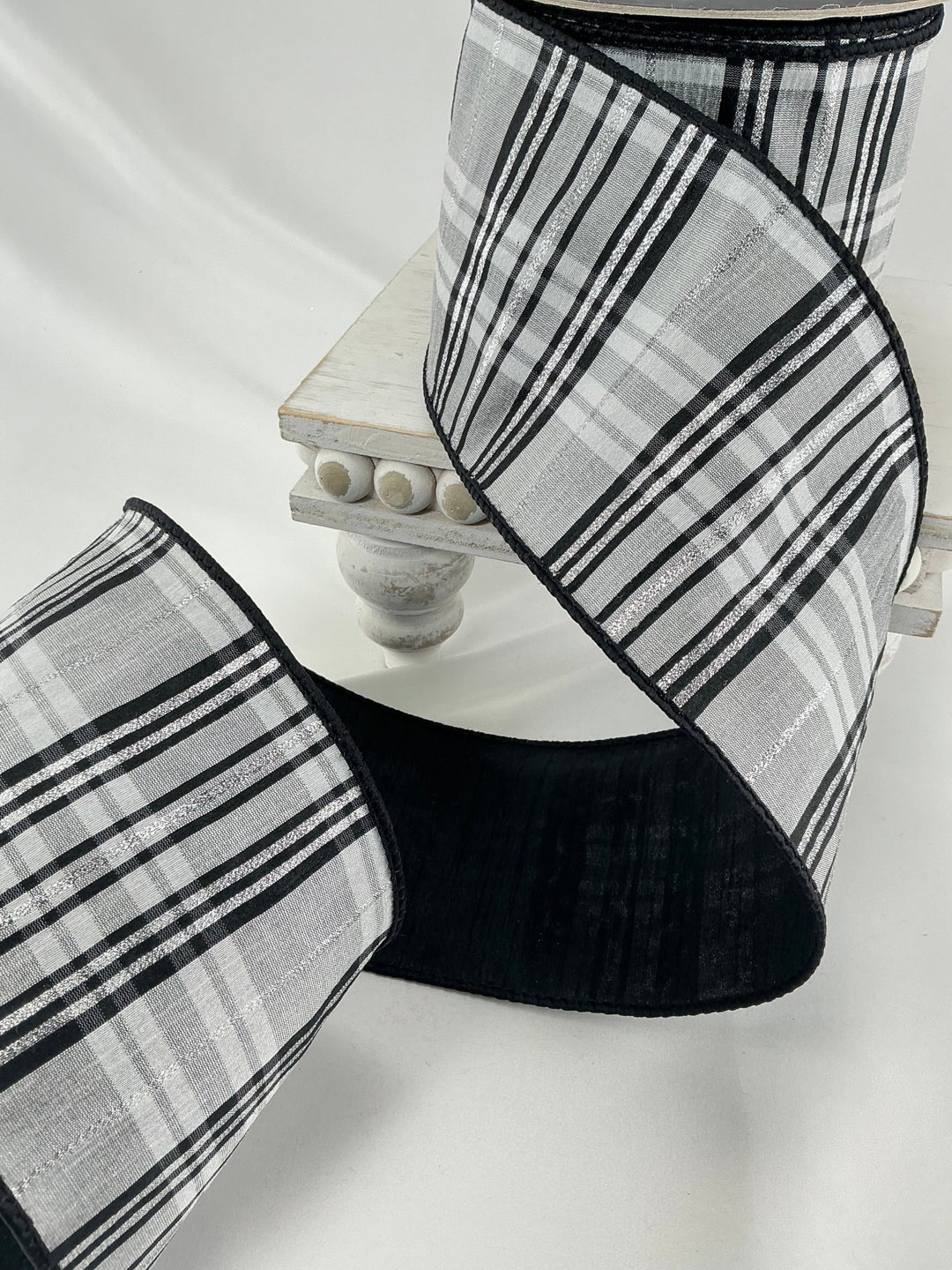 Farrisilk Black and White preppy plaid 4” wired ribbon - Greenery MarketRibbons & TrimRk633 - 92