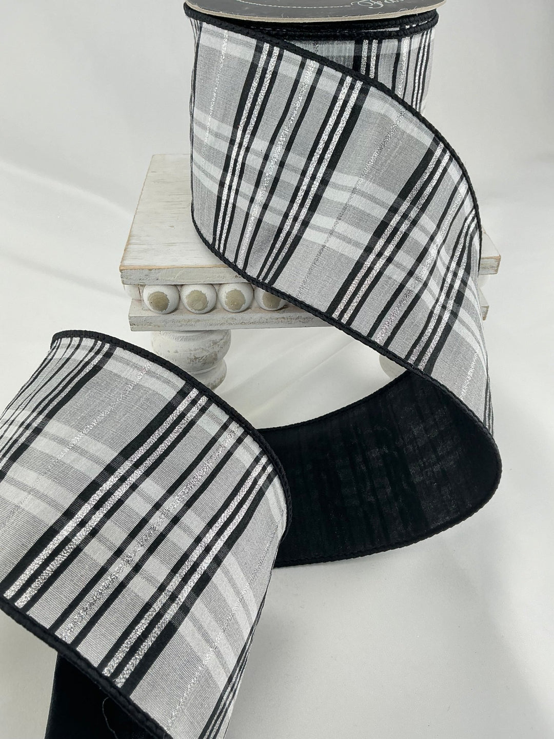Farrisilk Black and White preppy plaid 4” wired ribbon - Greenery MarketRibbons & TrimRk633 - 92