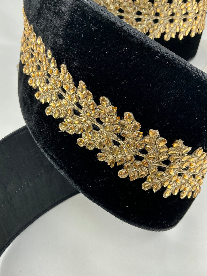Farrisilk black velvet jewel vine tree ribbon - 4” - Greenery Marketwired ribbonRG893 - 92