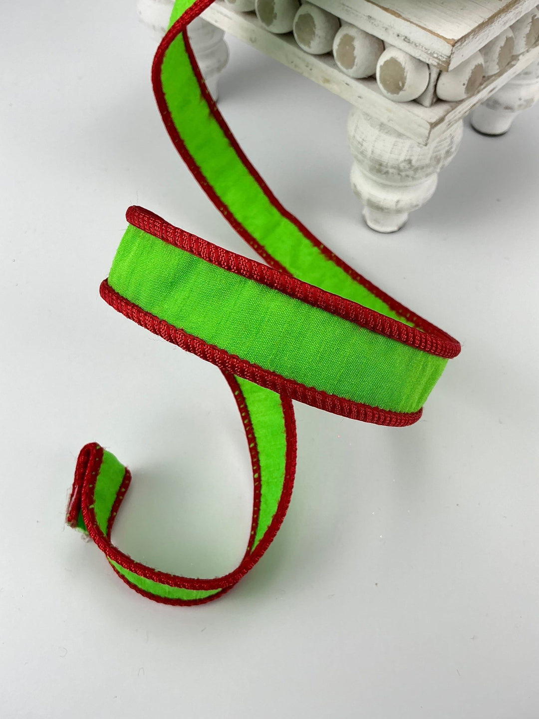Farrisilk Bright green with red cord edge 1” wired ribbon - Greenery MarketRibbons & TrimRK533 - 48