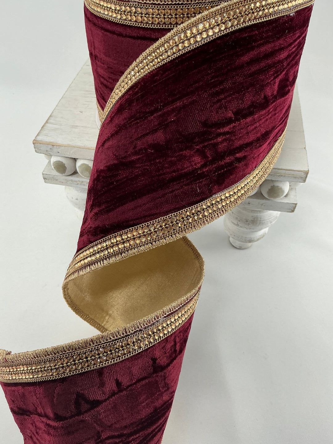 Farrisilk burgundy velvet distressed diamonds wired ribbon - 4” - Greenery Marketwired ribbonRC179 - 11
