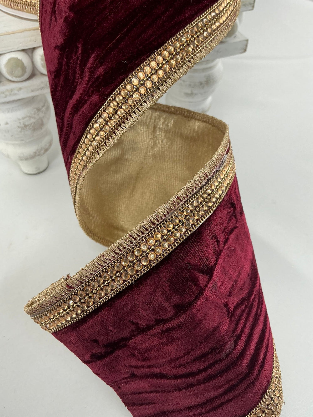 Farrisilk burgundy velvet distressed diamonds wired ribbon - 4” - Greenery Marketwired ribbonRC179 - 11