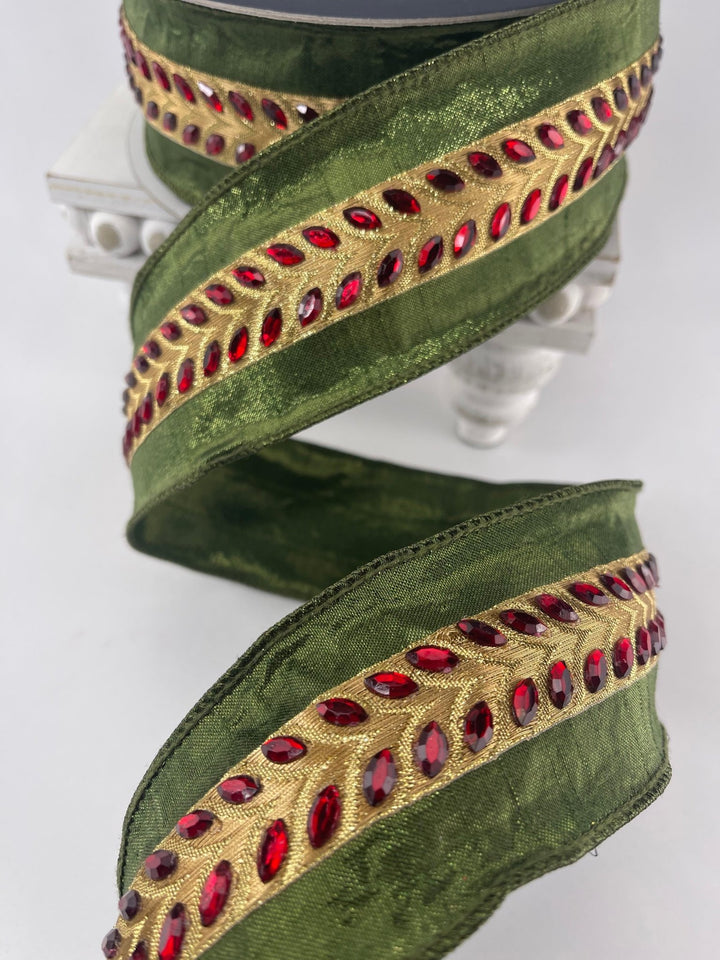 Farrisilk chevron jewel wired ribbon - 2.5” - Greenery Marketwired ribbonRG584 - 47
