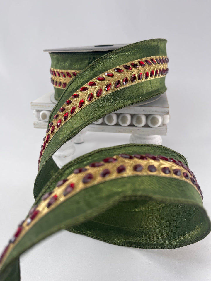 Farrisilk chevron jewel wired ribbon - 2.5” - Greenery Marketwired ribbonRG584 - 47