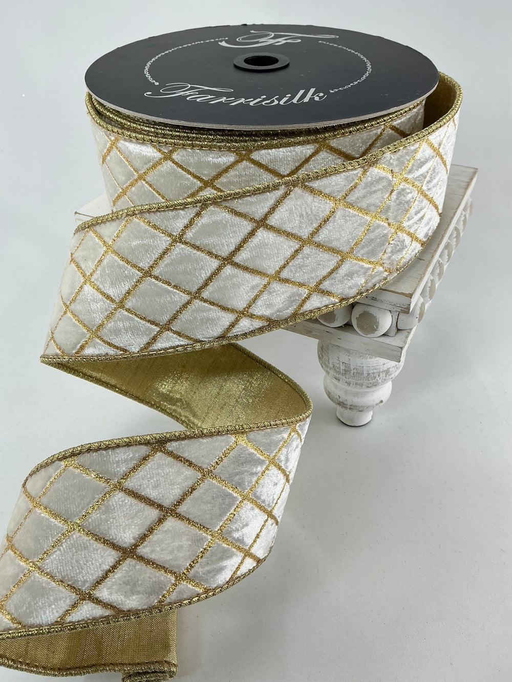 Farrisilk cream velvet w/ gold diamonds 2.5” ribbon - Greenery Marketwired ribbonRG453 - 62