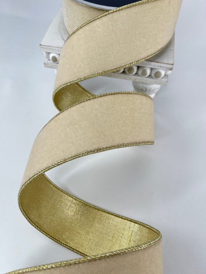 Farrisilk flashy velvet tree ribbon - 2.5” cream - Greenery Marketwired ribbonRG806 - 01