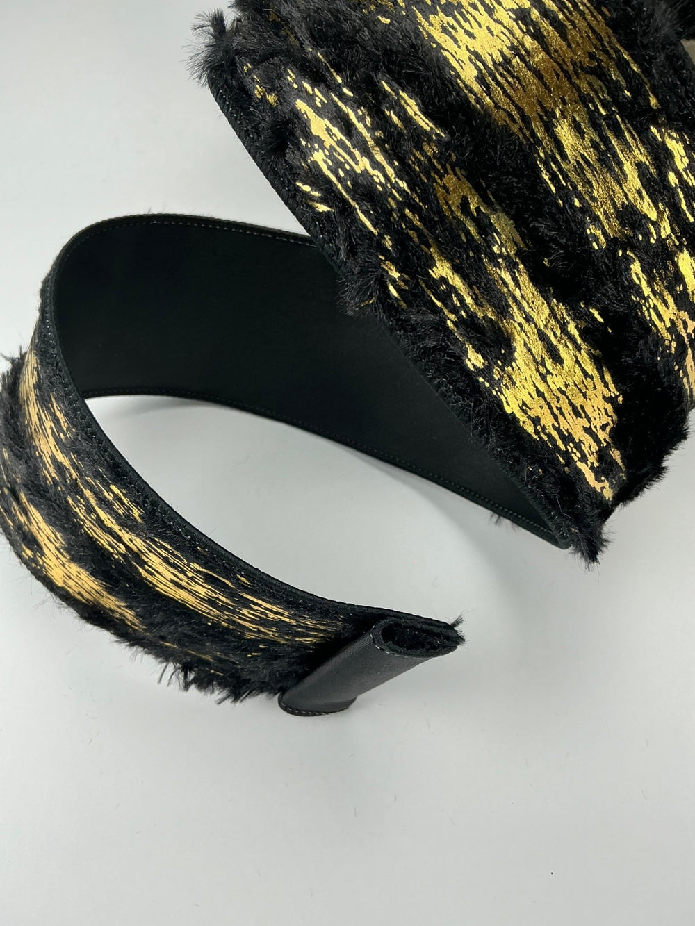 Farrisilk gold and black faux fur tree ribbon - 2.5” - Greenery Marketwired ribbonRa718 - 92