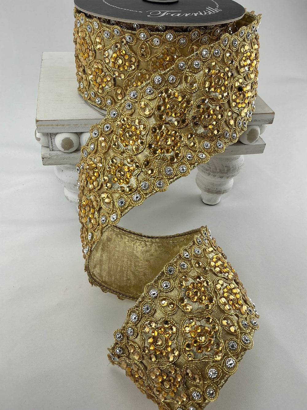 Farrisilk gold jewels wired ribbon - 2.5” - Greenery Marketwired ribbonRG704 - 50
