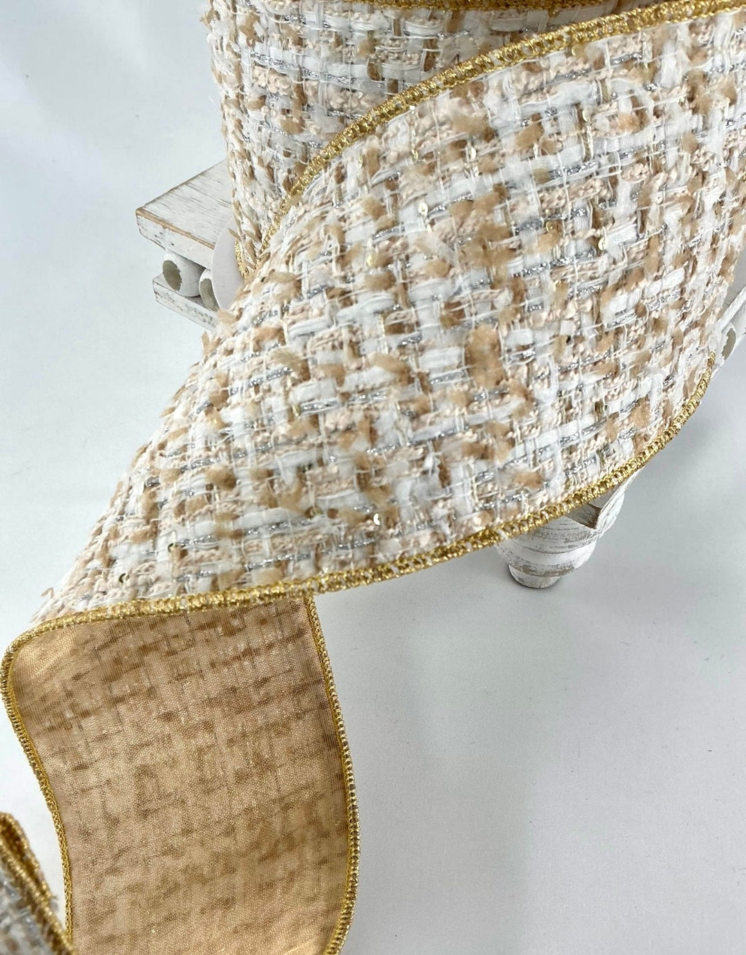 Farrisilk ivory, cozy chalet, tweed wired ribbon 2.5” - Greenery MarketRibbons & TrimRC108 - 62