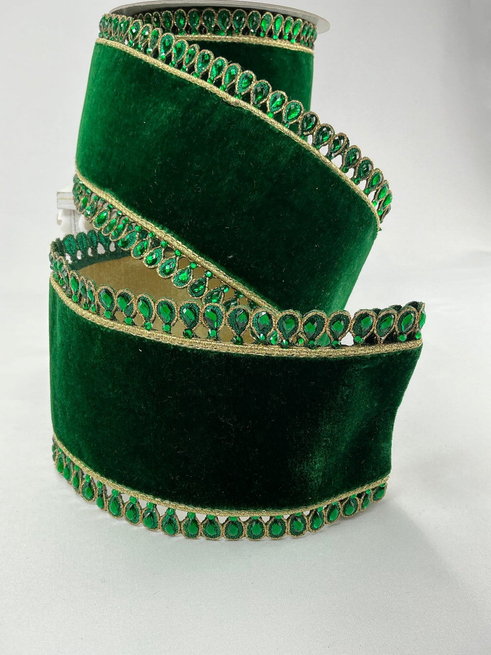 Farrisilk jewel border on emerald green velvet ribbon - 4” - Greenery Marketwired ribbonRK361 - 55