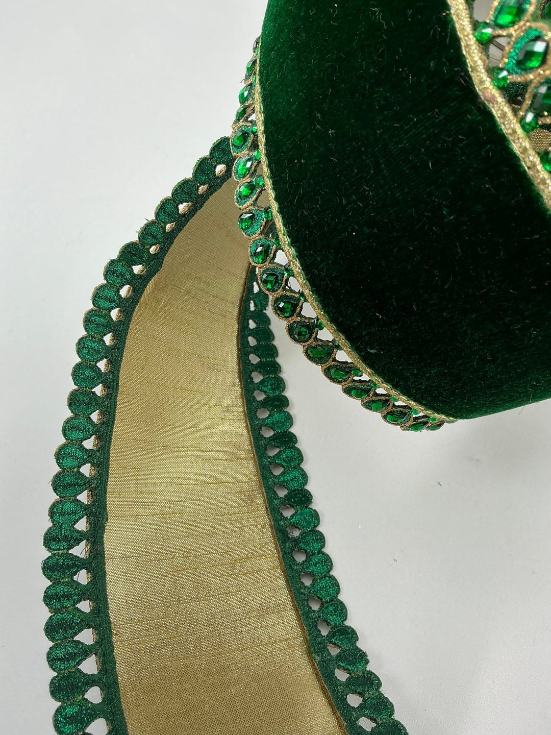 Farrisilk jewel border on emerald green velvet ribbon - 4” - Greenery Marketwired ribbonRK361 - 55