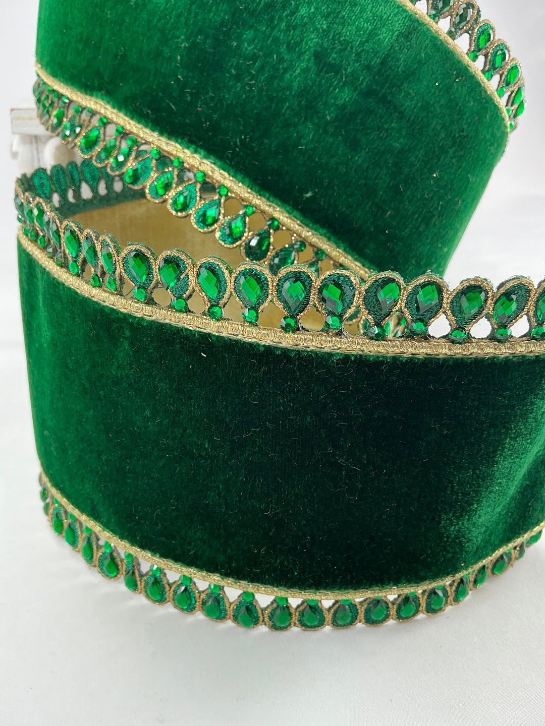 Farrisilk jewel border on emerald green velvet ribbon - 4” - Greenery Marketwired ribbonRK361 - 55