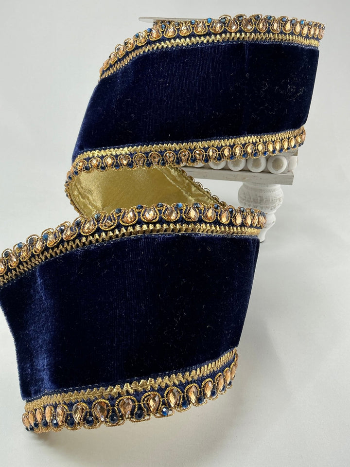 Farrisilk king edwards, navy blue velvet tree ribbon - 4” - Greenery Marketwired ribbonRK340 - 21